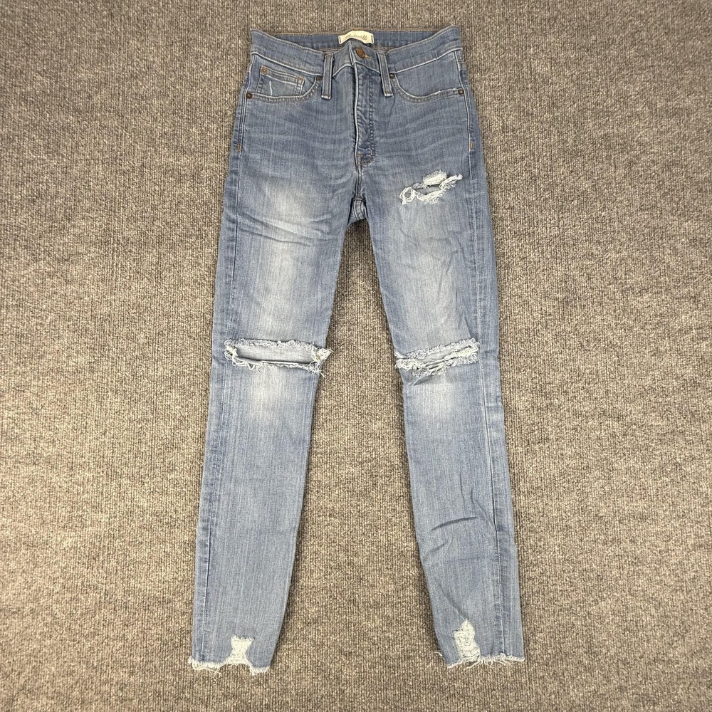 Madewell Jeans Womens 27 Light Wash Mid Rise Skinny Distressed Raw Hem Denim
